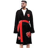 Naruto Bademäntel Itachi Uchiha Anime Morgenmantel, Herren Winter Flanell Langarm Hausmantel,Black-XXL