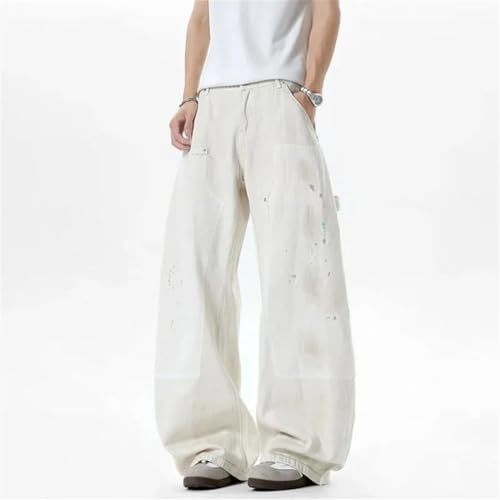 Men’s Niche Design Denim Pants, Splash-Ink Contrast Color, Patchwork Wide Leg Curved-Knife Jeans2