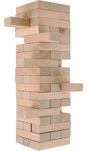 Image of Tumbling Tower, Plain Pine Wood Block Stacking Game, Challenging Maths Classic Board Game (Brown) - 30 Pieces,For 4+ Years