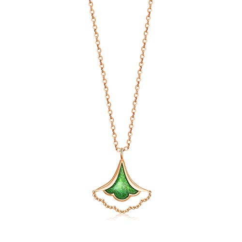 Image of CHOW SANG SANG Delicate Gold 18K Rose Gold Enamel Gingko Leaf Bracelet, Necklace for Women 92255B 92255N