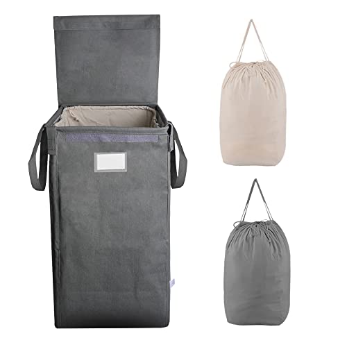 Large Collapsible Clothes Hamper with Lid - Removable Bag & Handles, Tall Storage for Laundry, Toys & More