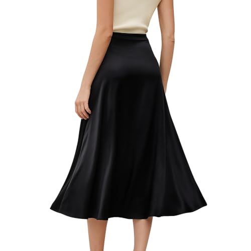 Designer Women Vibrant High Waist Side Zipper Skirt Versatile Flared A-Line Silky Thick Satin Midi Skirts3