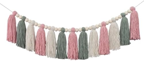 DrCor Boho Pink & Sage Green Tassel Garland – Soft Pastel Wall Ha...