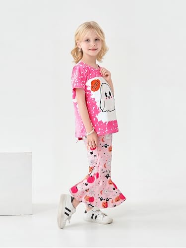 Image of Ayzozuy Kids Toddler Girl Clothes Letter Print Graphic Top + Leopard Print Flare Leg Pants 2PC Summer Clothing Set