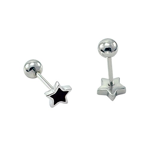 Paialco Jewelry  Pendientes de plata de ley 925 estrella pendientes studs Barbell pendientes negro esmalte
