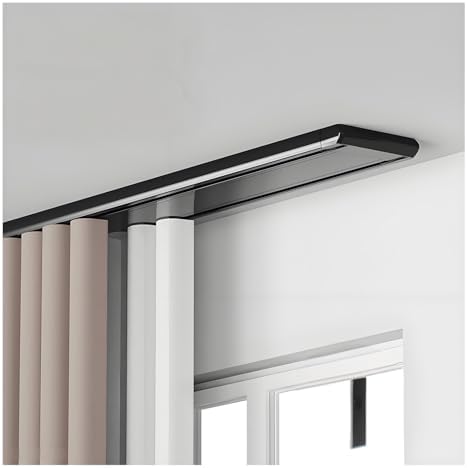 19ft Silent Ceiling Mount Sliding Curtain Rod - Double Track Aluminum Alloy Pulley System for Room Divider - Perfect for Living Room & Bedroom Decor (Black)