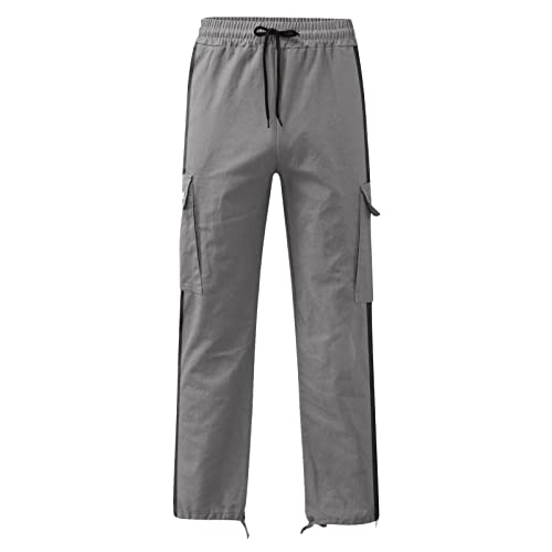 Mens Cargo Sweatpants Casual Straight Pants Open Bottom Drawstring Bundle Pocket Color Matching Trousers2