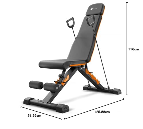 Image of Flexnest Commercial Grade Adjustable And Foldable Gym Bench Incline,Decline & Flat 250 Kg Capacity Fitness Gym Bench with Resistance Ropes For Home Workout,Premium Leather Adjustable Multi-Purpose Machine - Black (Flexbench 2.0)