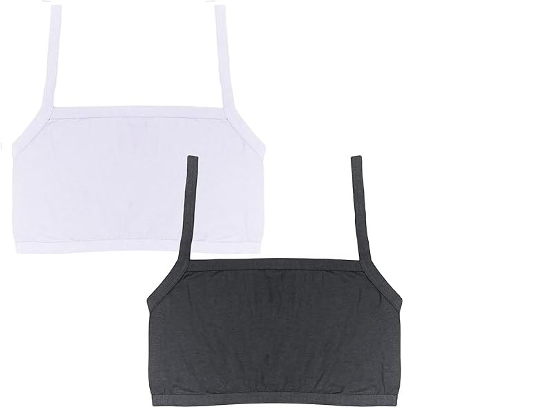 OK INTERPRISES Solid Beginner Bras for Girls/Kids Half Slip & Camisole Pack of 2 (White-Blck)