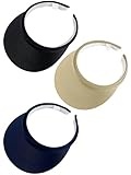 3 Pack Sun Visor Hats Womens Men Adjustable Clip On Visors Wide Brim Outdoor Hat Golf Tennis Hiking Cap Headwear (Black, Navy, Khaki)