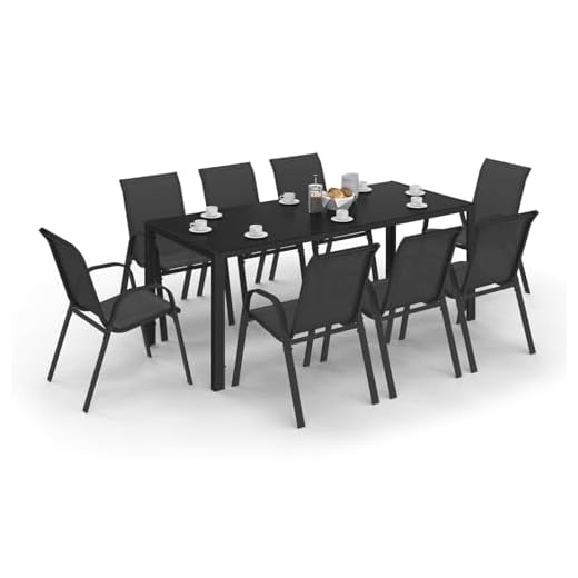 IDMarket - Salon de Jardin Madrid Table 190 CM et 8 chaises empilables Noires
