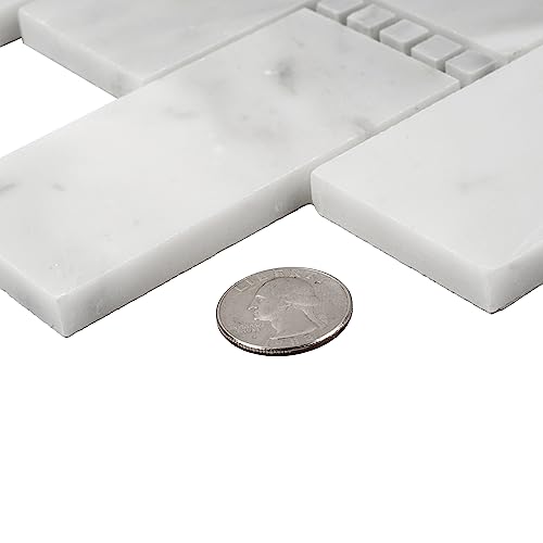 White Subway with Dot Bianco Carrara, Bardiglio Nuvolato Marble Mosaic Tile (5.28 Sq ft- Box of 5 Sheets) - Thumbnail 4