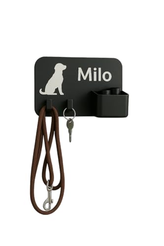 Generisch Personalisierte Hundegarderobe mit Ablage – Große Hunde-Garderobe in Schwarz | Wandhalterung XL für Leinen, Halsbänder & Schlüssel | Individuell gestaltet