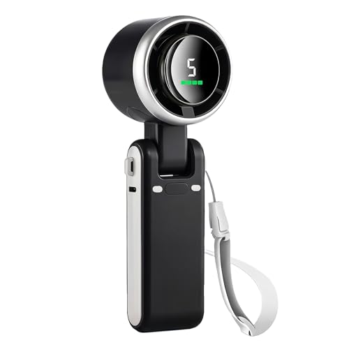 Image of GISMO Portable Handheld Fan with LED Display, 1200mAh USB Rechargeable Mini Fan, 5 Speed Adjustable Turbo Personal Cooling Fan, Foldable Desk Fan for Travel /Office /Outdoor /Home Use - Black