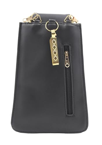 Image of Tickles Fancy Artificial Leather Mobile Pouch with Waist Clip Saree Hook for Girls Women (Color: Black) (Suitable for Mobile Sizes: Below 6.5 Inches)