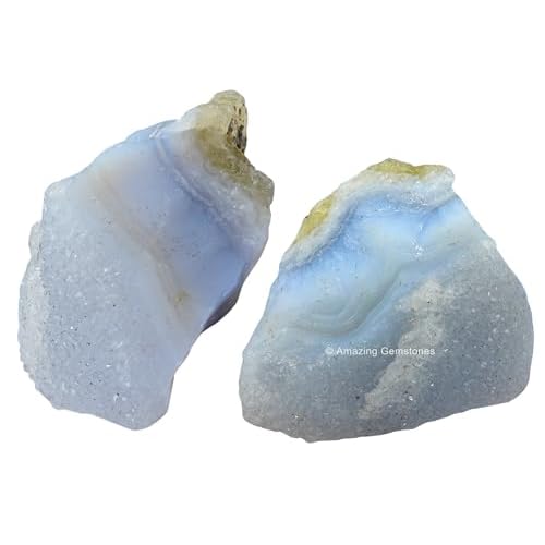 Blue Lace Agate Raw Crystals and Healing Stones, Natural Rocks for Tumbling and DIY Raw Stones and Crystals (2 Pieces)