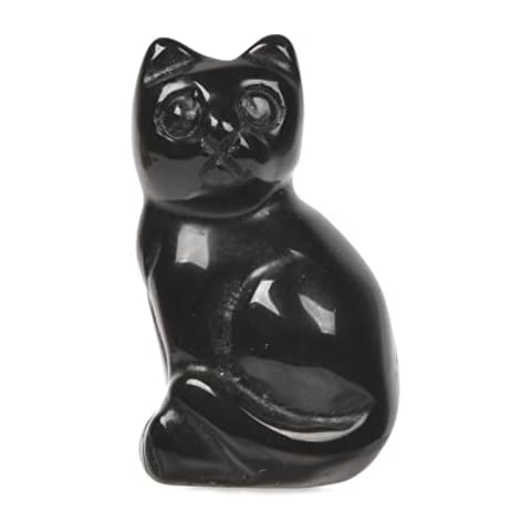 Carved Natural Black Obsidian Cat Guardian Statue Home Decor Reiki Chakra Healing Crystal Desk Gemstone Decoration Stone Crafts Gemstone Collectible Gift Cover