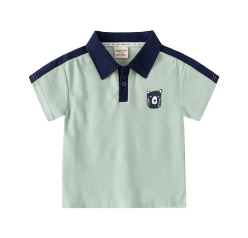 Toddler Boys Color Block Lapel T-Shirt Button Down Polo Pullover Casual Short Sleeves Little Kids Tops Sport Tee Tops (Green,110/3-4 Y,4 Years,3 Years,Unisex,Big Kid,US,Age)