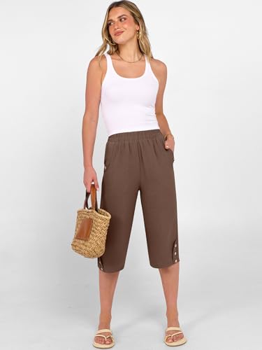 Image of ANRABESS Womens Wide Leg Capri Pants Elastic Waist Casual Loose Lounge Trousers 2026 Summer Flowy Beach Vacation Clothes