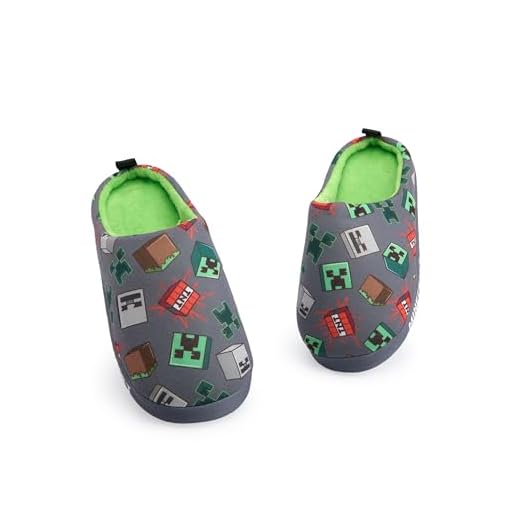 Minecraft Zapatillas Grises Slip-On para Niños | Diseño con Estampado de Personajes por Todas Partes | Calzado de Interior Cómodo de Temática de Juegos para Niños | Zapatillas Fácil Uso