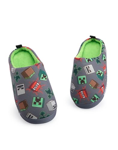 Minecraft Zapatillas Grises Slip-On para Niños | Diseño con Estampado de Personajes por Todas Partes | Calzado de Interior Cómodo de Temática de Juegos para Niños | Zapatillas Fácil Uso
