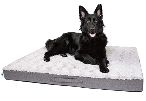 CopcoPet - Hundematte Lucky Hundematratze orthopädisch, rutschfest und waschbar, Hundebett kuschelig aus flauschigem Plüsch Fellimitat-Stoff Hundekissen Schlafplatz 100 x 80 x 10 cm Grau