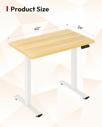 Image of SANODESK Electric Standing Desk 40 x 24 Inches Whole-Piece Desktop Height Adjustable Stand Up Desk w /6-Button Controller Ergonomic Computer Desk for Home Office, White Frame + Natural Tabletop