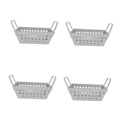 Juego de 4 cestas de parrilla de acero inoxidable para el hogar, para verduras, accesorios de parrilla con agujeros, suministros de barbacoa para cocinar al aire libre, bandeja plateada