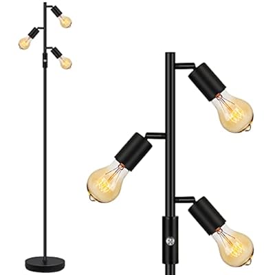 BoostArea Tree Floor Lamp, Industrial Floor Lamp, Modern Standing Lamp with Adjustable 3 Light, E26 Socket, Foot Switch, Minimalist Metal Stand Up Lamp Pole Lamps for Living Room, Bedroom(No Bulbs)