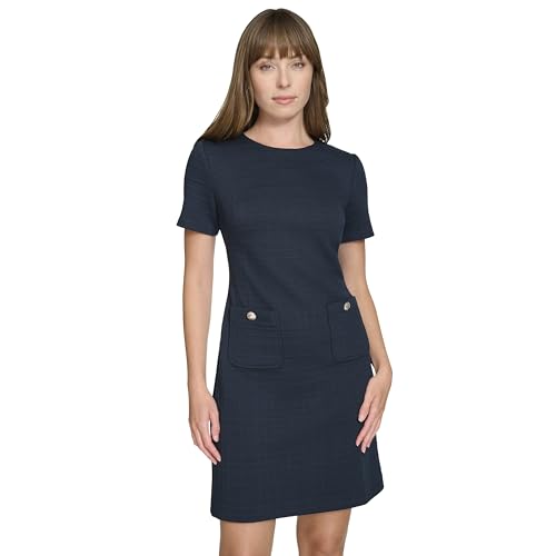 Tommy Hilfiger Women's Short Sleeve High Neck Novelty Button Sheath Mini Dress