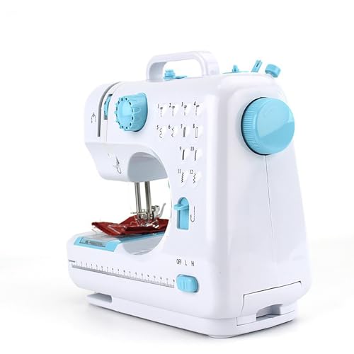 Draagbare draagbare naaimachine met naaiaccessoires, multifunctionele naaimachine Lichtgewicht for beginners Kledinggordijnen DIY Home Travel, 12 ingebouwde steken (Size : Blue)