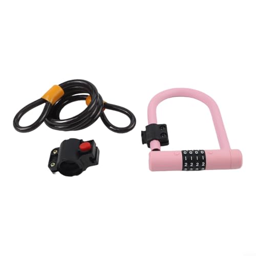 Antivol vélo en U rose avec câble en acier robuste et code à 4 chiffres