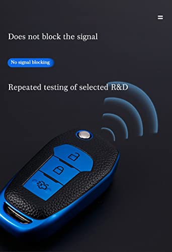 Image of JVCV Premium Soft TPU Leather Pattern Key Cover Compatible with Ford Endeavour Figo Aspire Freestyle 3 Button Folding Key (Blue).