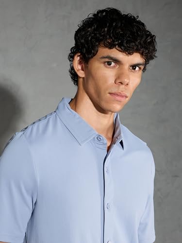 Image of TECHNOSPORT Men's Black Solid Regular Fit Spread Collar Casual Shirt with TECHNOCOOL+
