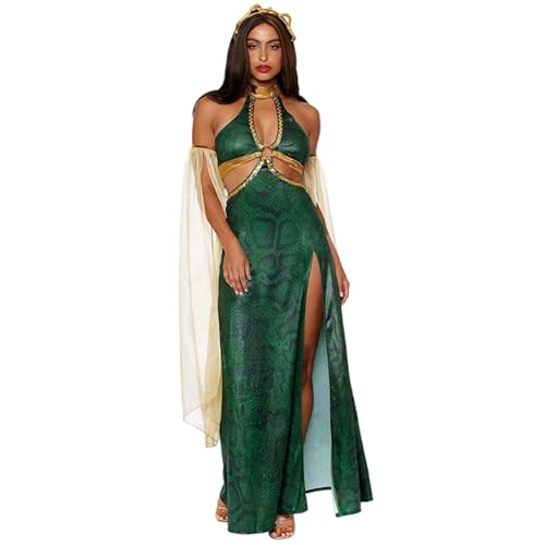 Rrongwn Halloween Damen Medusa Fancy Kleid Erwachsene Grüne Griechische Göttin Outfits Mit Kopfbedeckung Für Halloween Cosplay Party