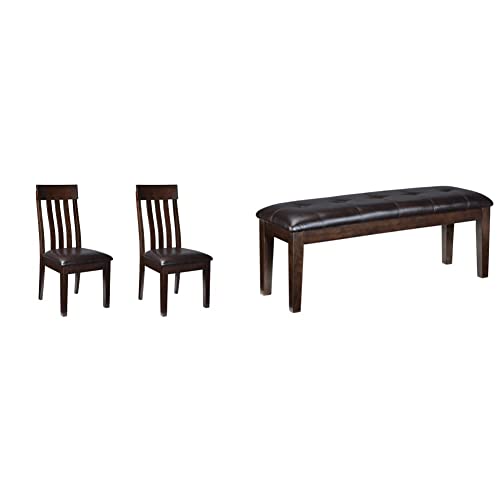 Signature Design by Ashley Haddigan Faux Leather Cushioned Rake Back Dining Chair, 2 Count, Dark Brown & Haddigan Traditional Upholstered Dining Room Bench, Dark Brown Signature Design by Ashley Haddigan Faux Leather Cushioned Rake Back Dining Chair, 2 Count, Dark Brown & Haddigan Traditional Upholstered Dining Room Bench, Dark Brown