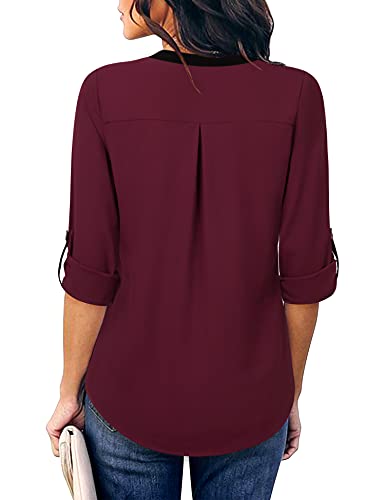 Gaharu Women's Casaul 3/4 Sleeve Shirts Tops V Neck Chiffon Blouses2