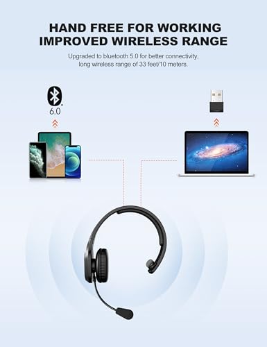 Image of TECKNET Trucker Bluetooth Headset, Trucker Bluetooth Headphones with Microphone AI Noise Canceling Wireless On Ear Headset, Hands Free Wireless Headset for Cell Phone Computer Office Home (Black)