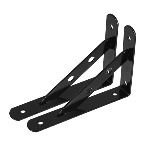 FONDOTIN 2 piezas Soportes Estantes Pared de Hierro Negro Resistente Soporte Estante Ángulo para Baldas de Madera Unidades para Hogar y Oficina