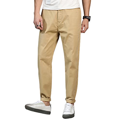 Lu's Chic Men's Chino Pants Cotton Lightweight Stretch Cuffed Slim