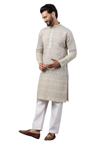 Kurta bordada de algodón Schiffli para bodas y celebraciones étnicas masculinas