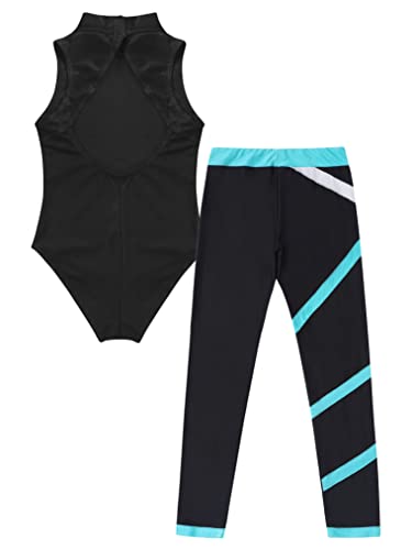 YEAHDOR Kids Girls Sleeveless Dance Sports Outfit Cutout Back Ballet Leotard with Legging Set Ice Skating Tracksuit4