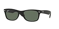 Ray-Ban RB2132 New Wayfarer Sunglasses + Vision Group Accessories Bundle (Rubber Black/Crystal Green Polarized (622/58), 52, Millimeters)