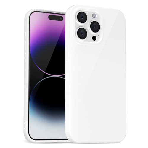 uvcoat for iPhone 14 Pro Max Case Silicone, Glossy Cute Jelly Soft Rubber Gel Protective Plastic Phone Case, Thin Ultra Slim Plain Solid Color Cover for Women, White