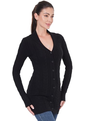 AmélieBoutik Women Fall Long Sleeve Cable Knit Sweater Open Front Cardigan Button Fit Outerwear