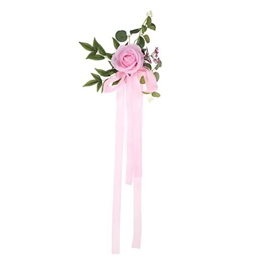 VALICLUD Bröllopsstol Blommor Dekorationer Med Band Rustik Aisle Konstgjorda Blommor Fransk Vintage Blommig Inredning För Kyrkans Stol Bänk Rosa