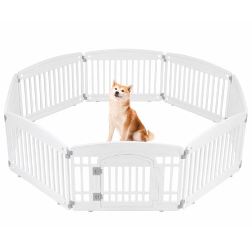 Image of Sweetcrispy Dog Playpen, Plastic Puppy Pet Fence, 8 Panels 24 Inch