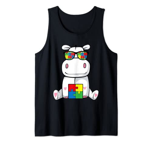 Hipopótamo Puzzle Piece Autismo Conciencia Linda ASD Boys Camiseta sin Mangas