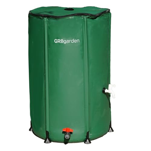Gr8 Garden 250 Litre Collapsible PVC Garden Water Butt Portable Compact Tank Fold Up Storage Camping Barrel Collector with Zipped Lid and Drain Tap