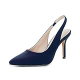 Trish Lucia Womens Slingback Pointed Toe Stiletto Pumps Slip-on High Heels Office Lady Sandals Party Prom Dress Shoes Navy